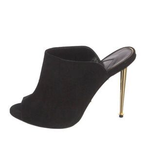 Tom Ford Black Suede Peep-Toe Mules With Gold Stiletto Heel Size 35